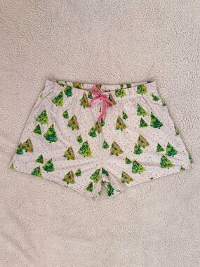 Women’s colorful confetti Holiday Tree Print Lounge Shorts, Size XS